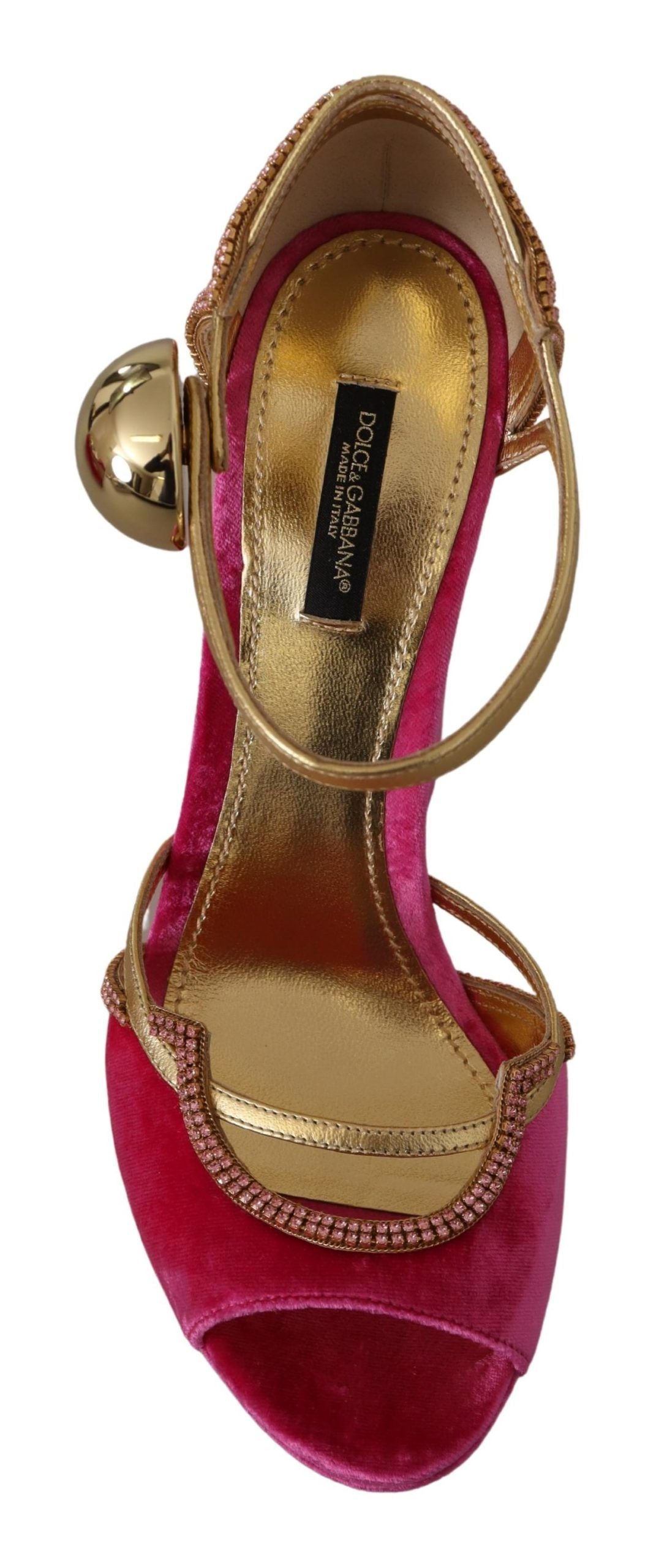 Dolce & Gabbana Rosa Samt Kristall Knöchelriemen Sandalen Schuhe
