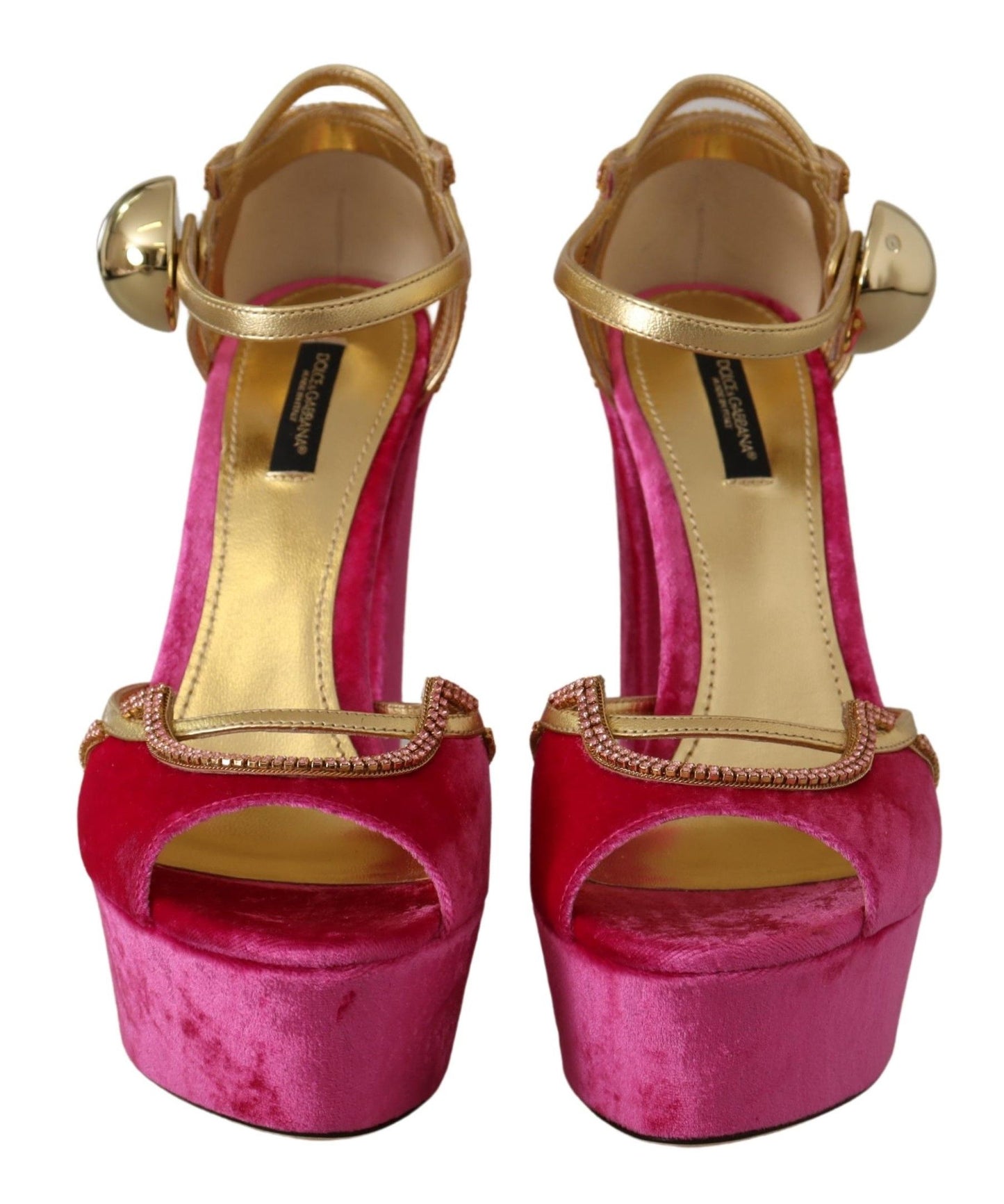 Dolce & Gabbana Rosa Samt Kristall Knöchelriemen Sandalen Schuhe