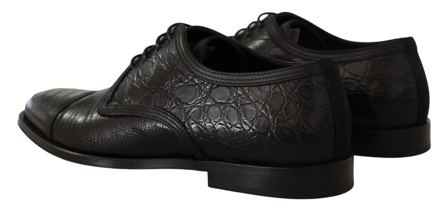 Dolce & Gabbana – Formelle Derby-Schuhe aus schwarzem Exotenleder mit Schnürung