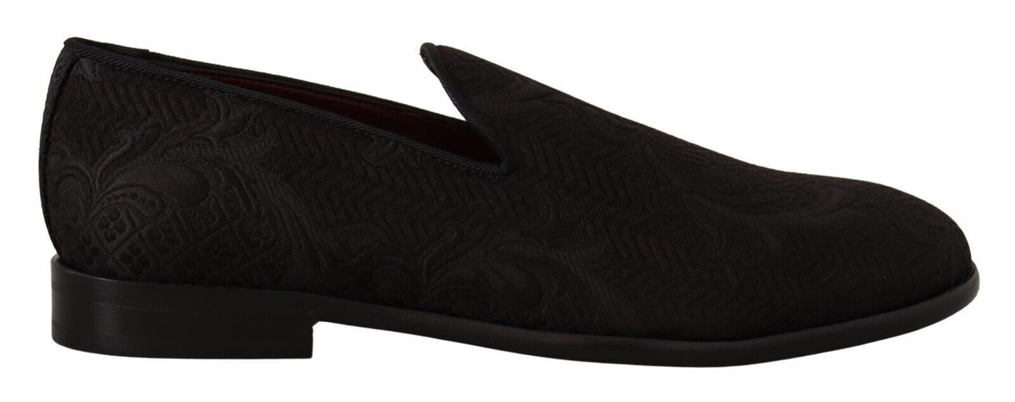 Dolce & Gabbana – Hausschuhe aus Brokat mit Blumenmuster in Schwarz
