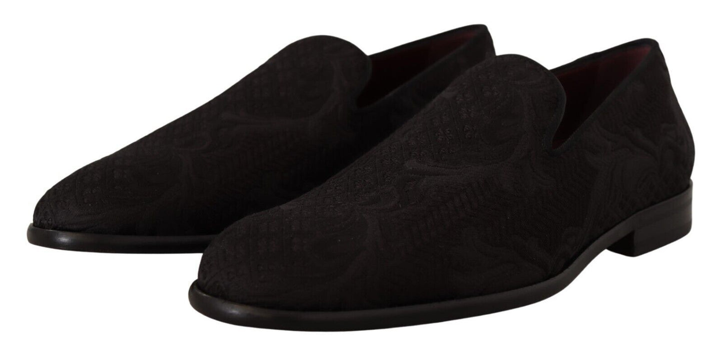 Dolce & Gabbana – Hausschuhe aus Brokat mit Blumenmuster in Schwarz
