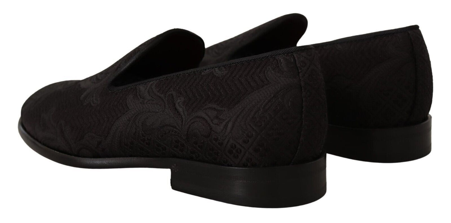 Dolce & Gabbana – Hausschuhe aus Brokat mit Blumenmuster in Schwarz