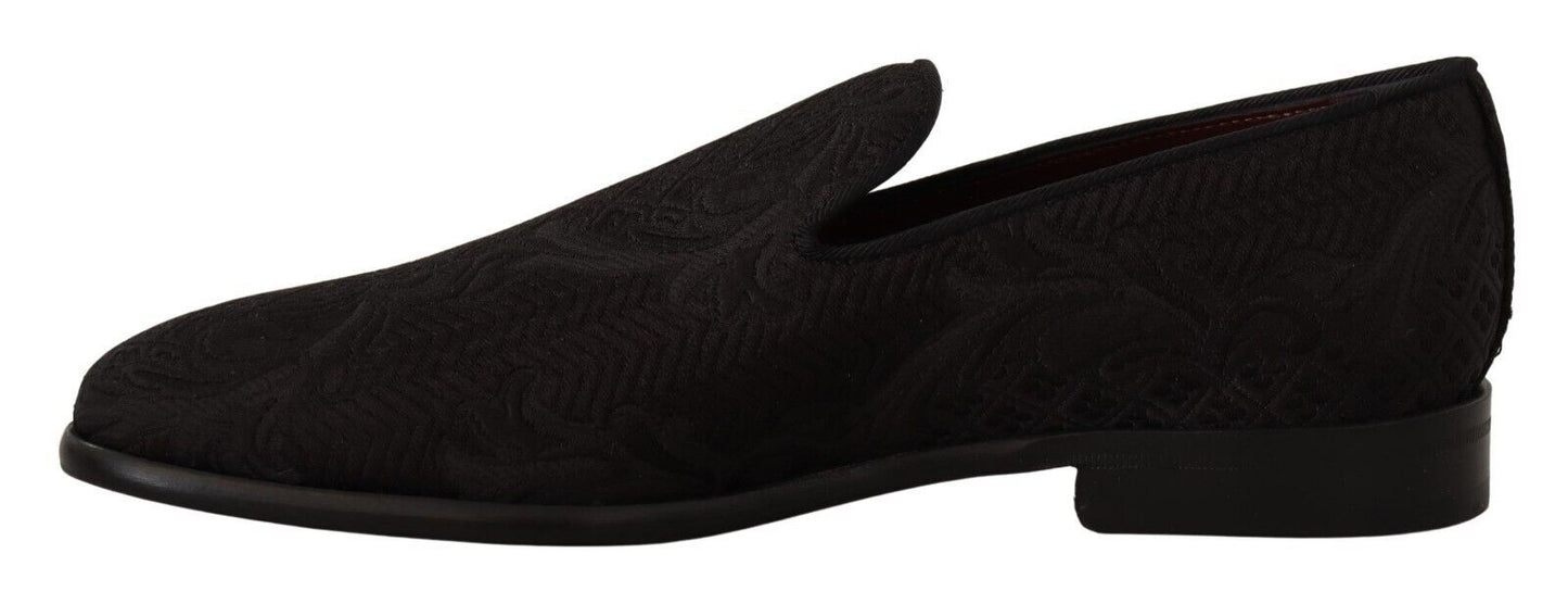 Dolce & Gabbana – Hausschuhe aus Brokat mit Blumenmuster in Schwarz