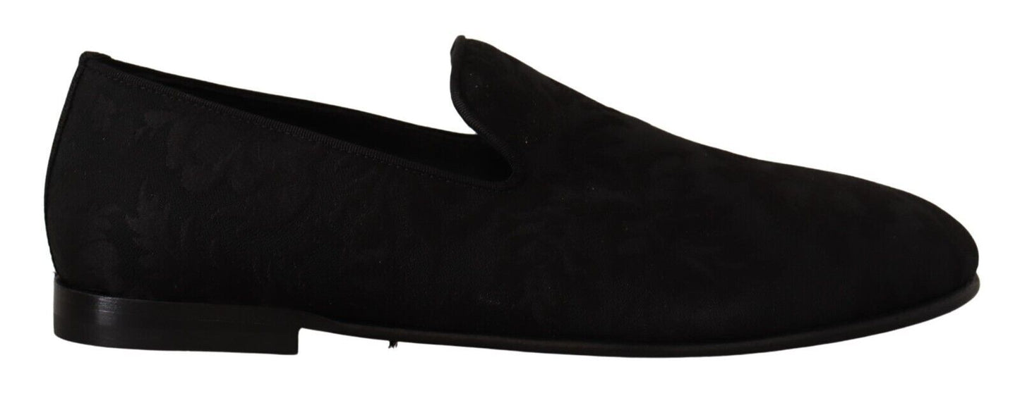 Dolce & Gabbana Schwarze Jacquard-Hausschuhe, flache Halbschuhe