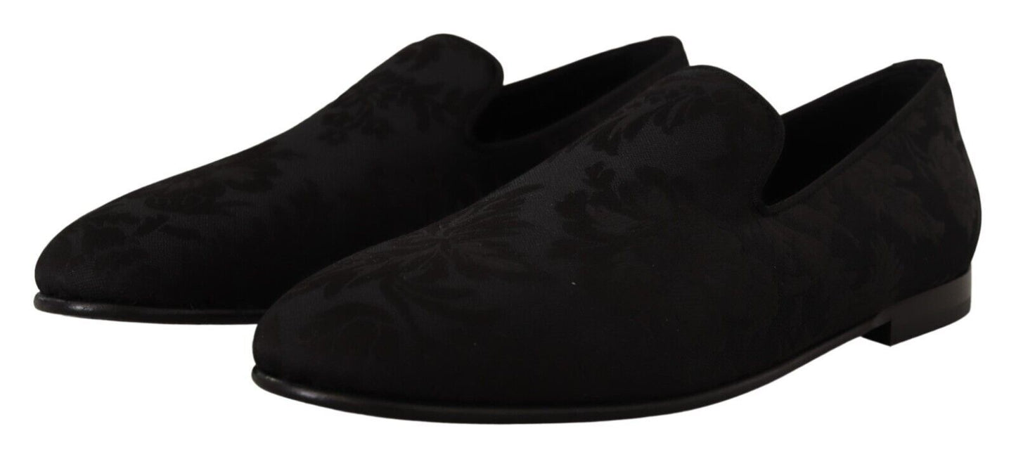 Dolce & Gabbana Schwarze Jacquard-Hausschuhe, flache Halbschuhe