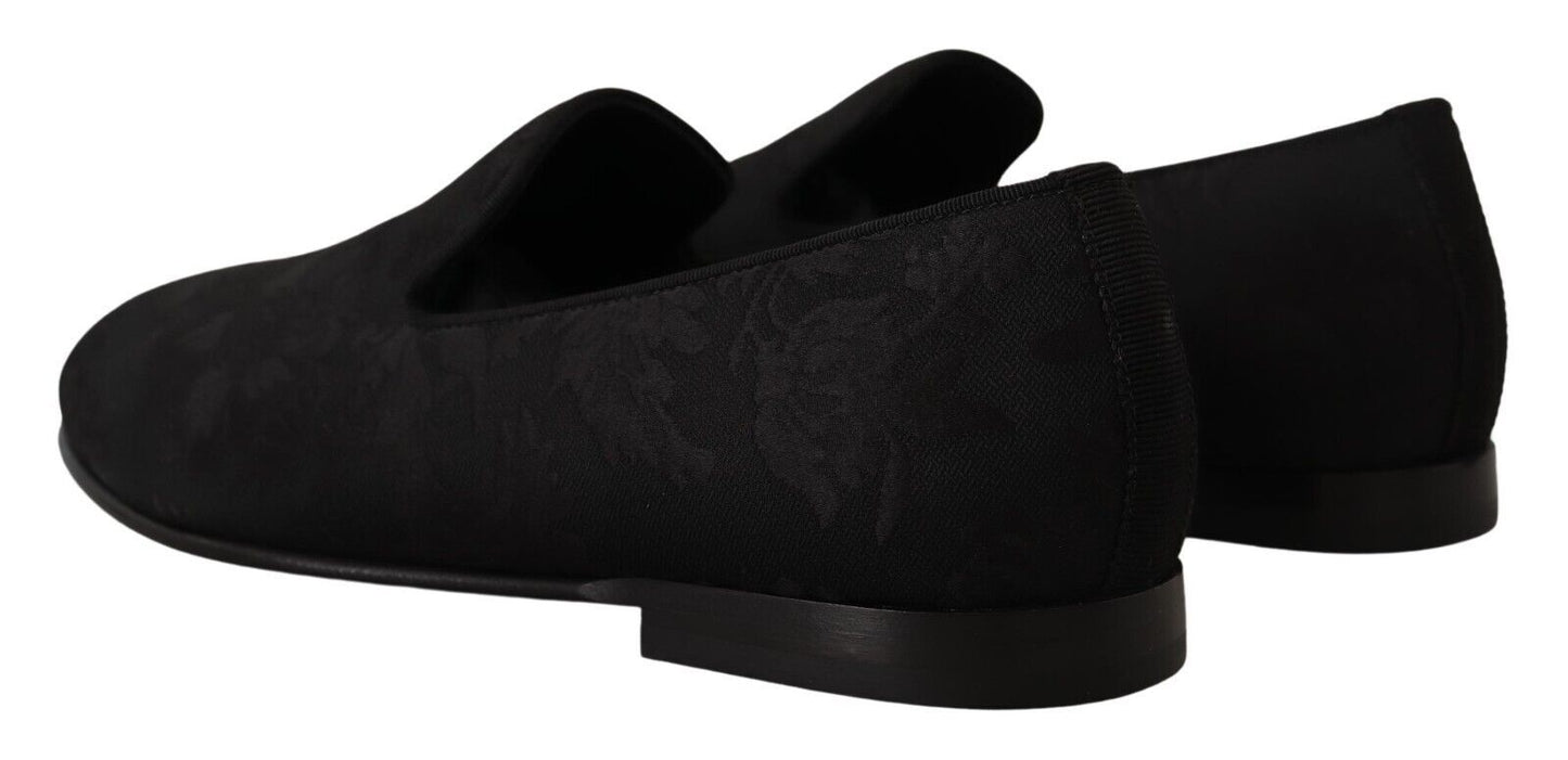 Dolce & Gabbana Schwarze Jacquard-Hausschuhe, flache Halbschuhe