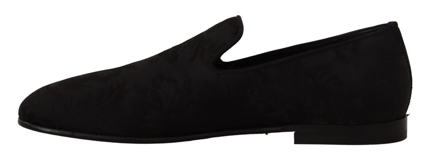 Dolce & Gabbana Schwarze Jacquard-Hausschuhe, flache Halbschuhe