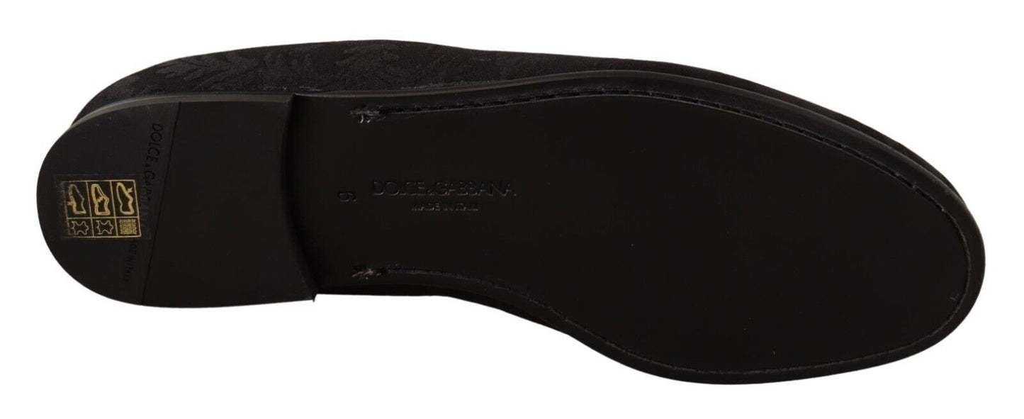 Dolce & Gabbana Schwarze Jacquard-Hausschuhe, flache Halbschuhe
