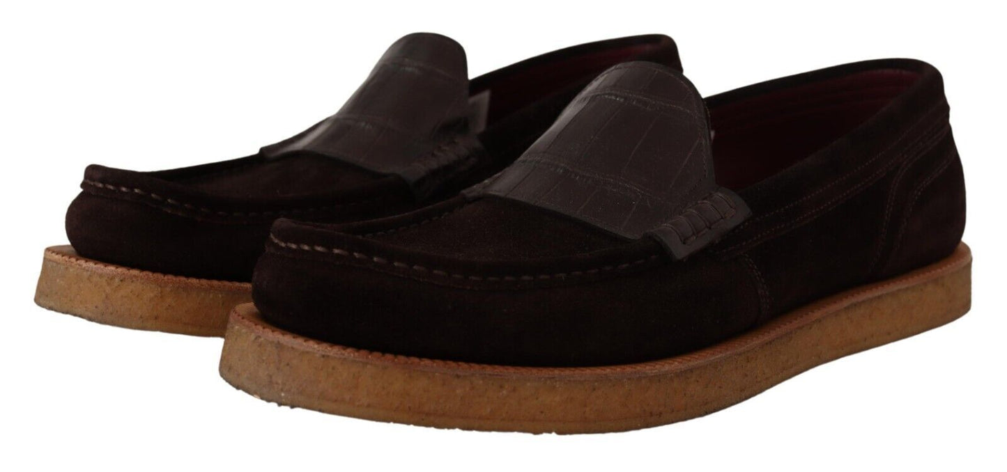 Dolce & Gabbana – Slipper aus Wildleder in Braun mit Mokassin-Absatz
