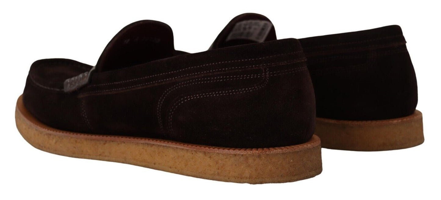 Dolce & Gabbana – Slipper aus Wildleder in Braun mit Mokassin-Absatz