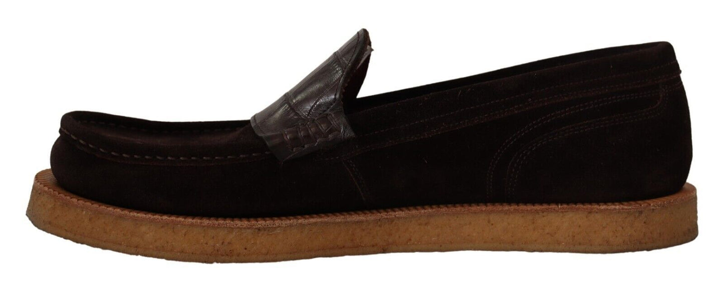 Dolce & Gabbana – Slipper aus Wildleder in Braun mit Mokassin-Absatz