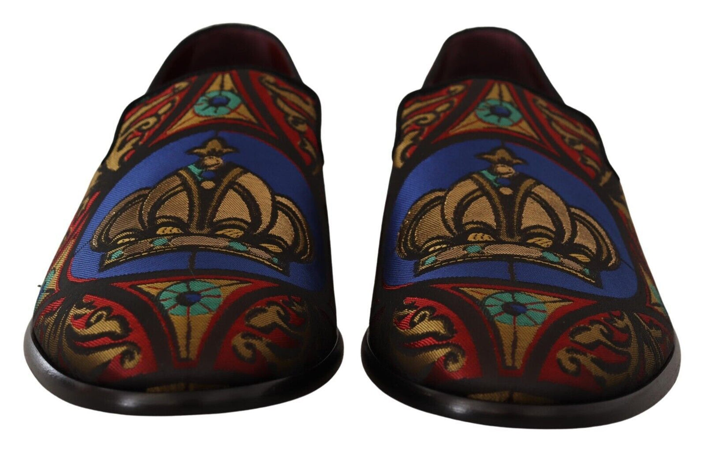 Dolce & Gabbana – Mehrfarbige Jacquard-Hausschuhe mit Kronenmotiv, Halbschuhe