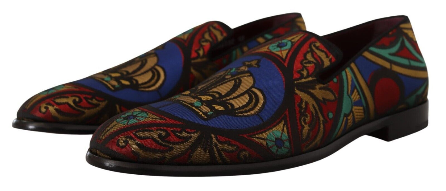 Dolce & Gabbana – Mehrfarbige Jacquard-Hausschuhe mit Kronenmotiv, Halbschuhe