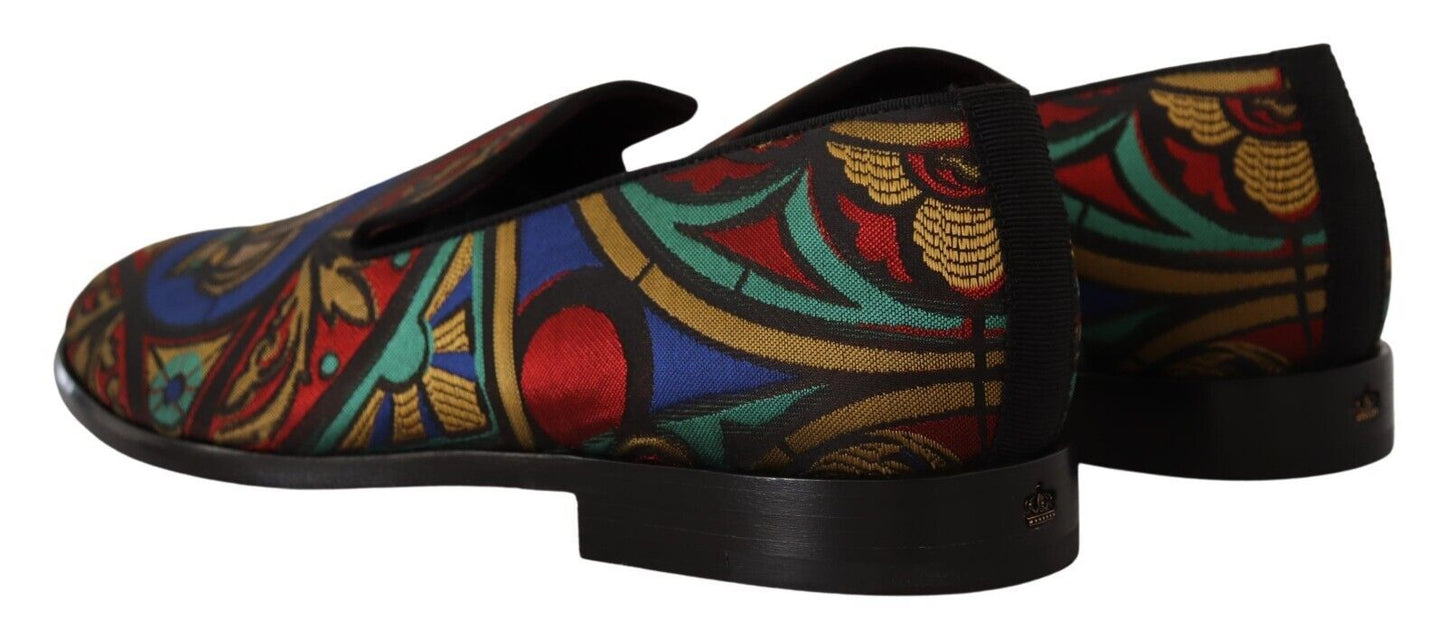 Dolce & Gabbana – Mehrfarbige Jacquard-Hausschuhe mit Kronenmotiv, Halbschuhe