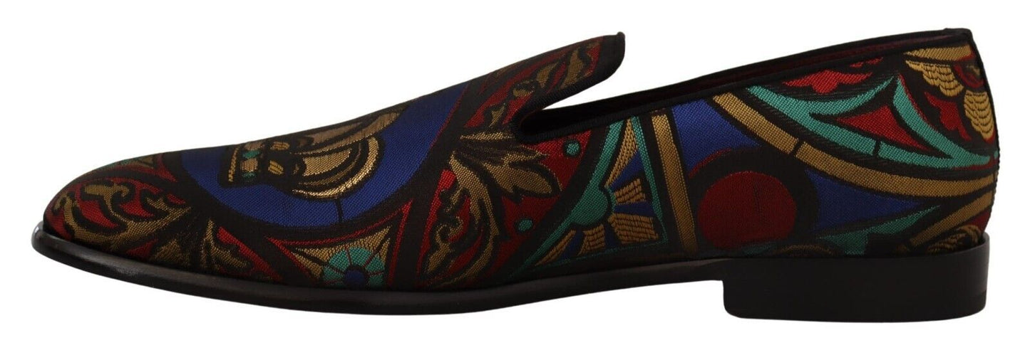 Dolce & Gabbana – Mehrfarbige Jacquard-Hausschuhe mit Kronenmotiv, Halbschuhe