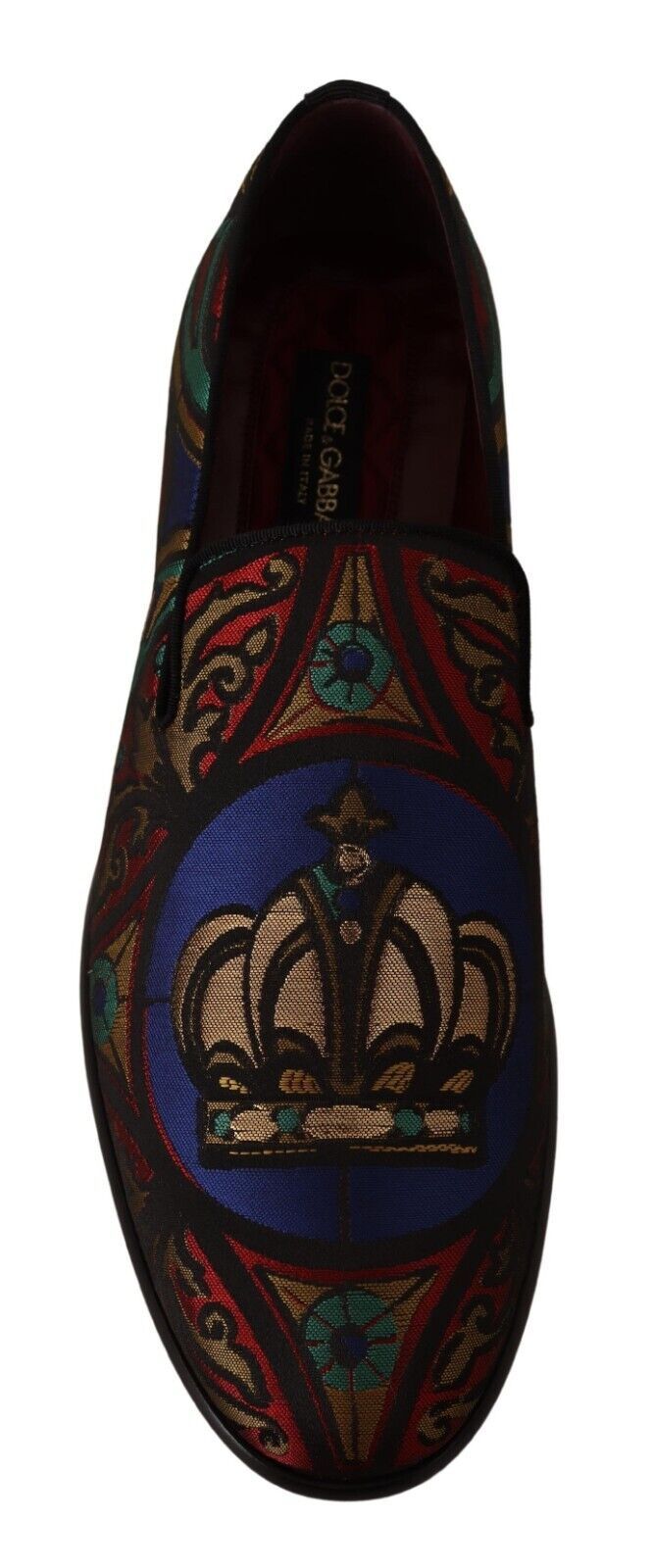 Dolce & Gabbana – Mehrfarbige Jacquard-Hausschuhe mit Kronenmotiv, Halbschuhe