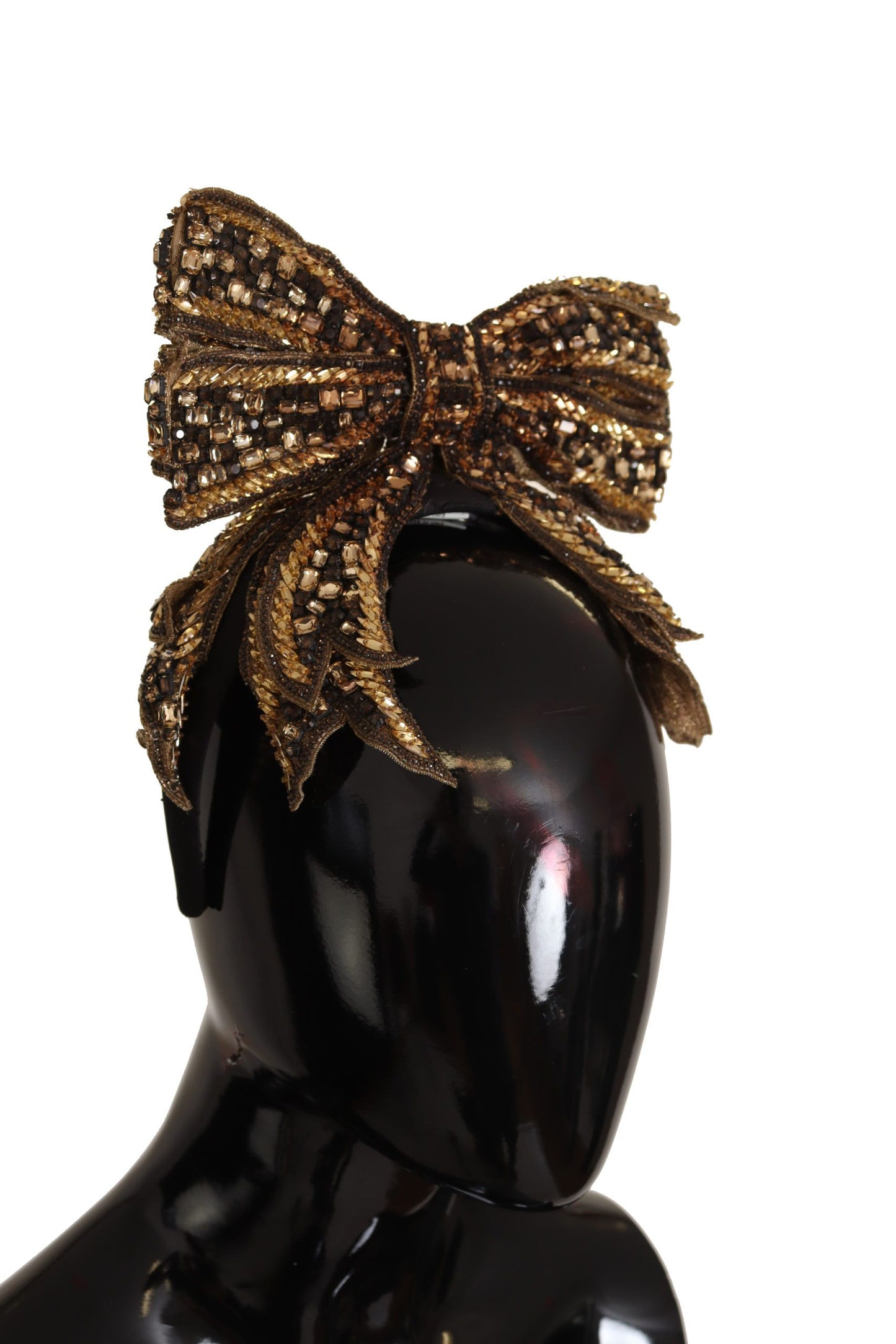 Dolce & Gabbana Gold Kristall Perlen Pailletten Seide Schleife Stirnband Diadem
