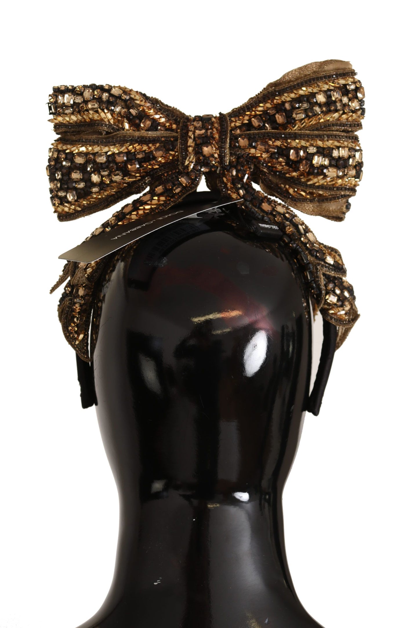Dolce & Gabbana Gold Kristall Perlen Pailletten Seide Schleife Stirnband Diadem