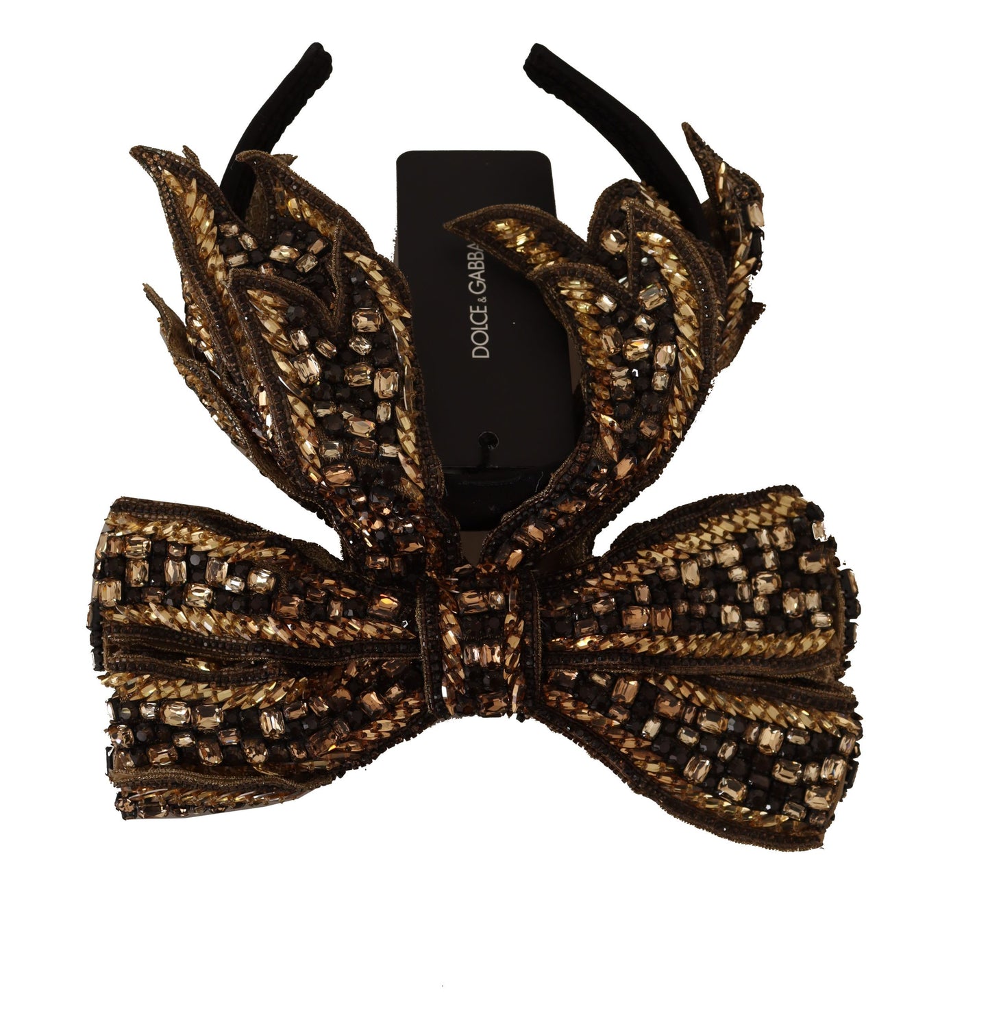 Dolce & Gabbana Gold Kristall Perlen Pailletten Seide Schleife Stirnband Diadem
