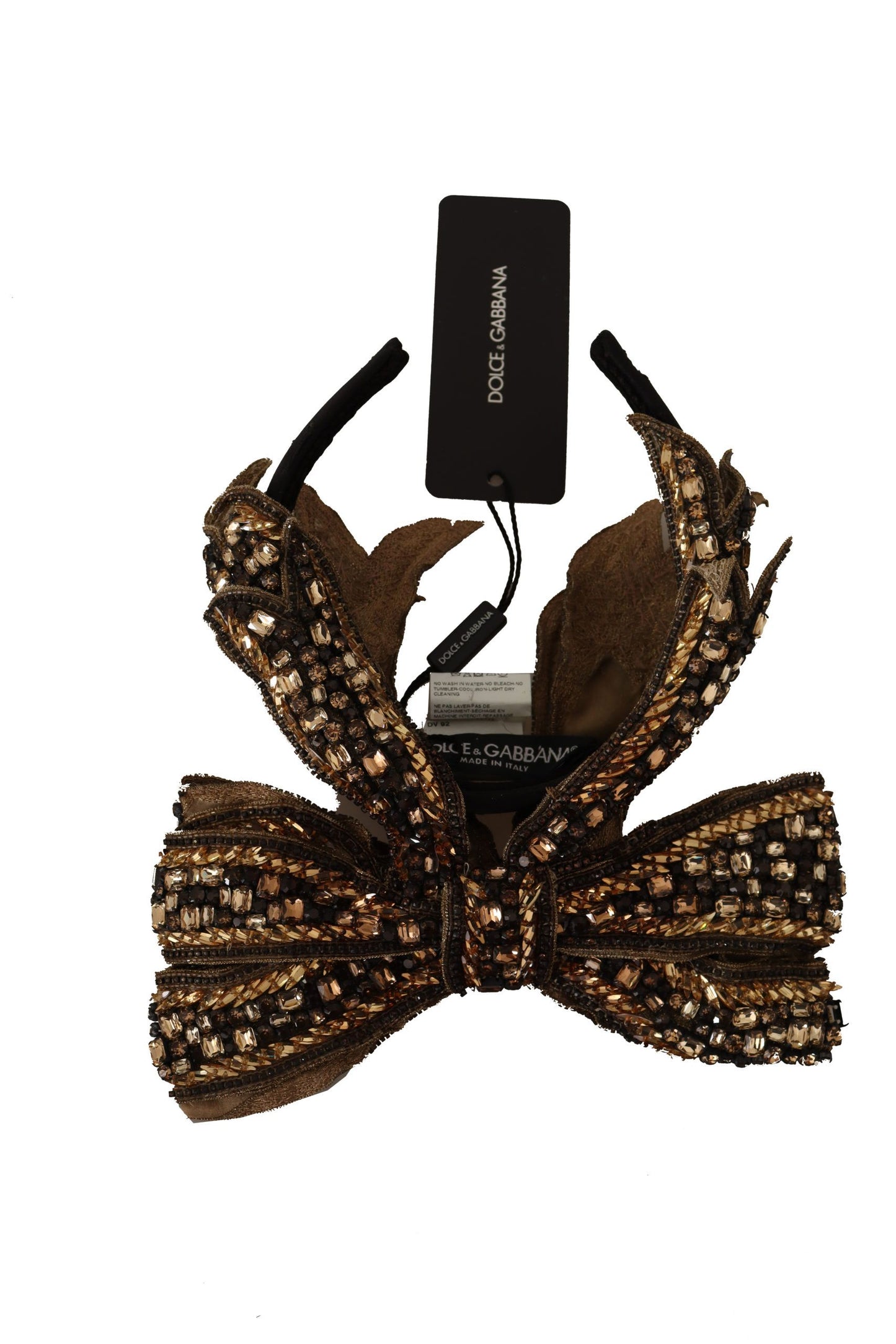 Dolce & Gabbana Gold Kristall Perlen Pailletten Seide Schleife Stirnband Diadem
