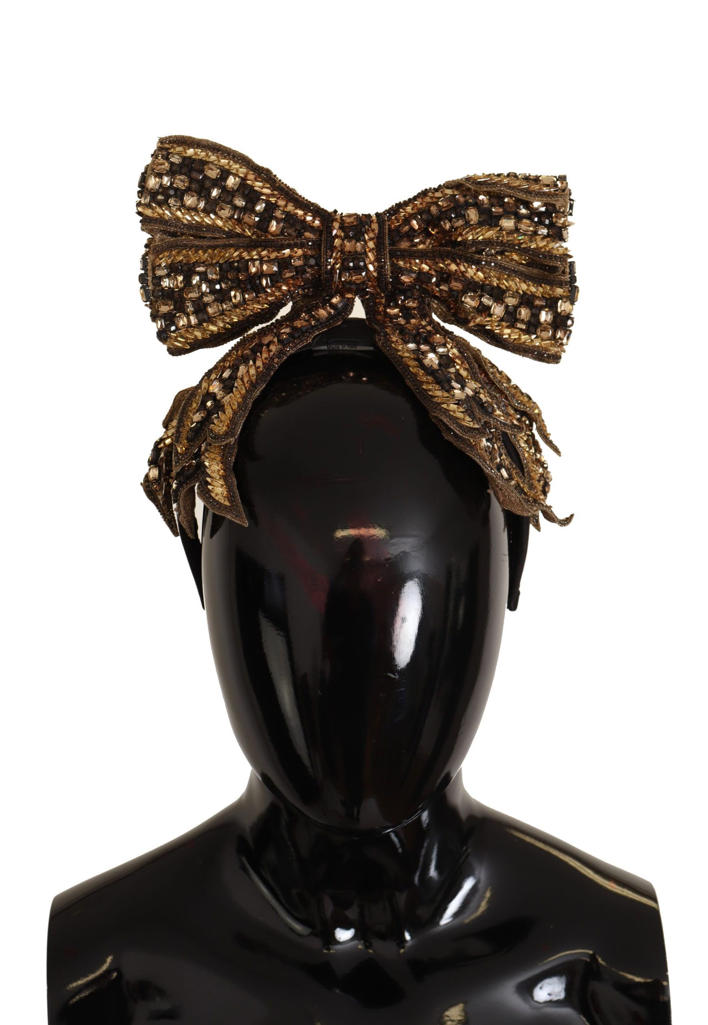 Dolce & Gabbana Gold Kristall Perlen Pailletten Seide Schleife Stirnband Diadem