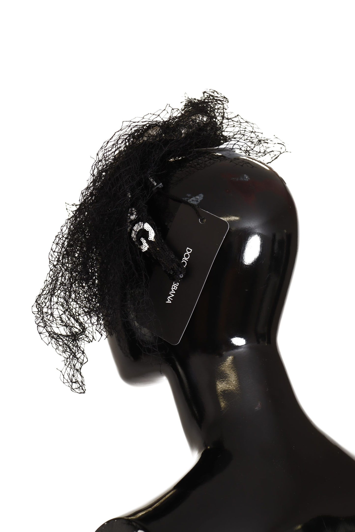 Dolce & Gabbana – Schwarzes Fascinator-Diadem-Stirnband mit Logo und Pailletten