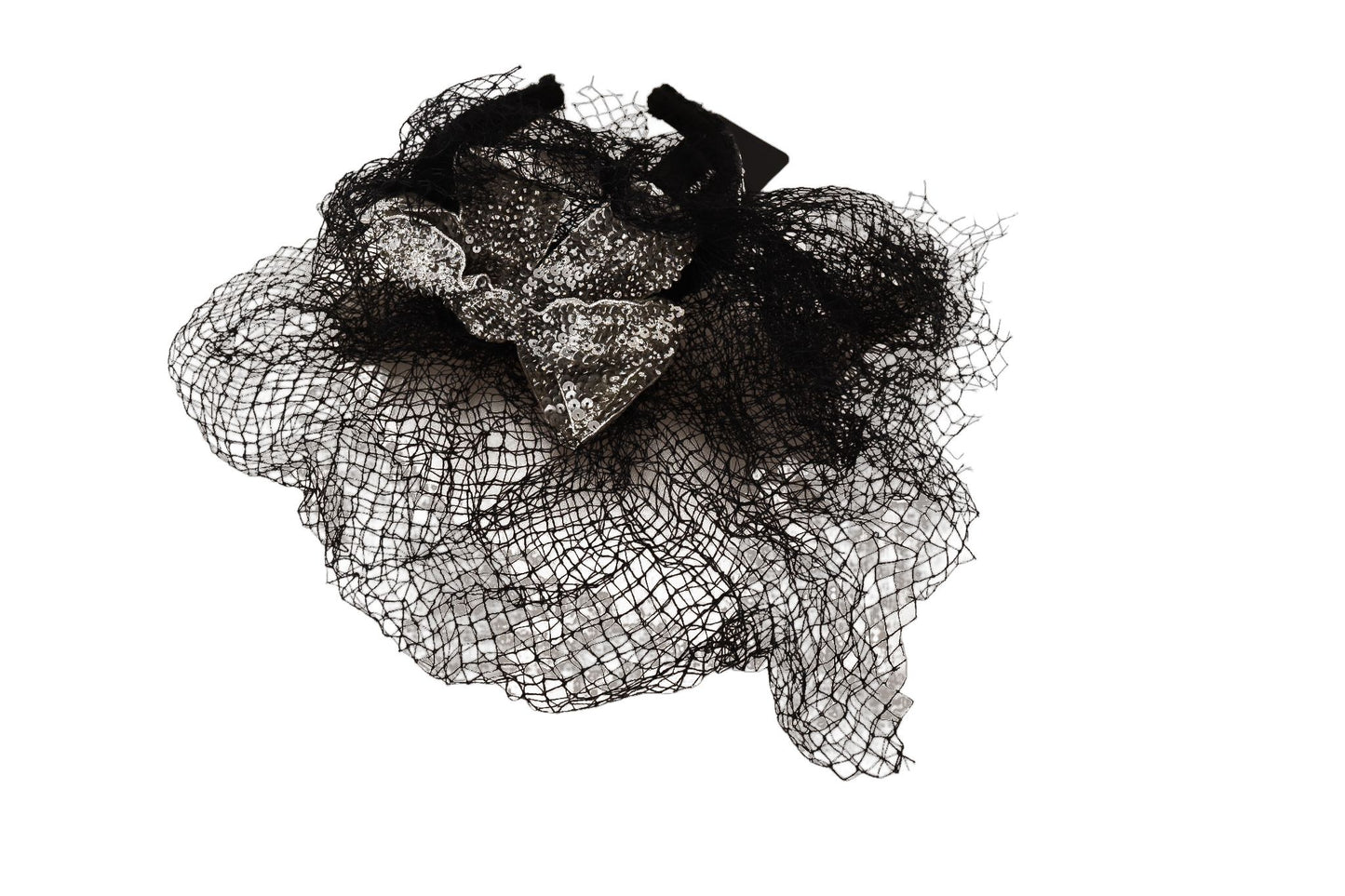 Dolce & Gabbana – Schwarzes Fascinator-Diadem-Stirnband mit Logo und Pailletten