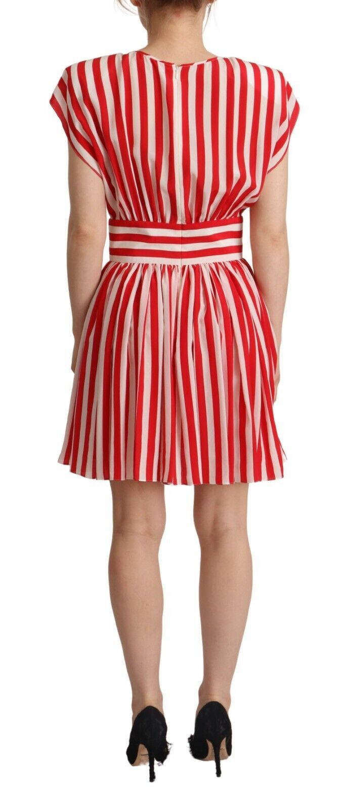 Dolce & Gabbana – Mini-A-Linien-Kleid aus Seide mit roten und weißen Streifen