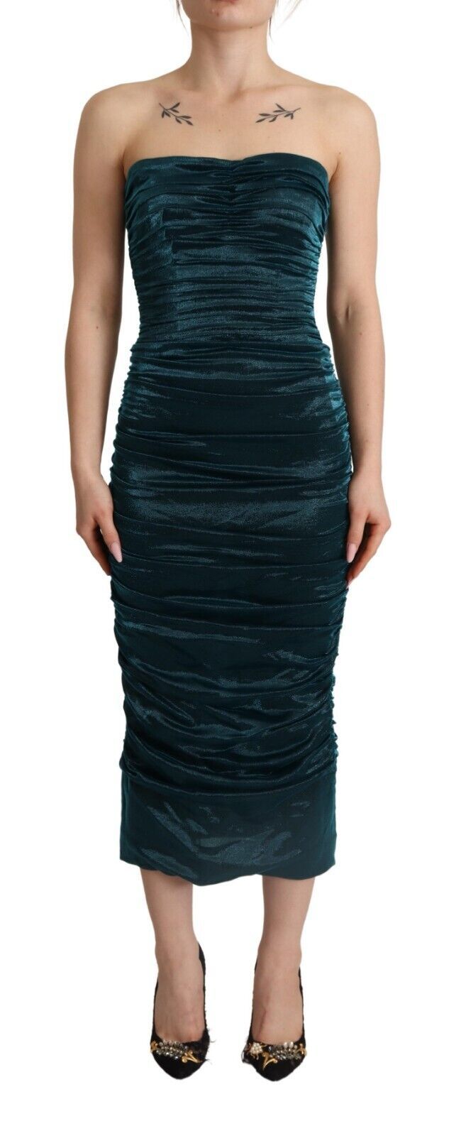 Dolce & Gabbana Türkisfarbenes, drapiertes Midikleid mit Bustier-Oberteil