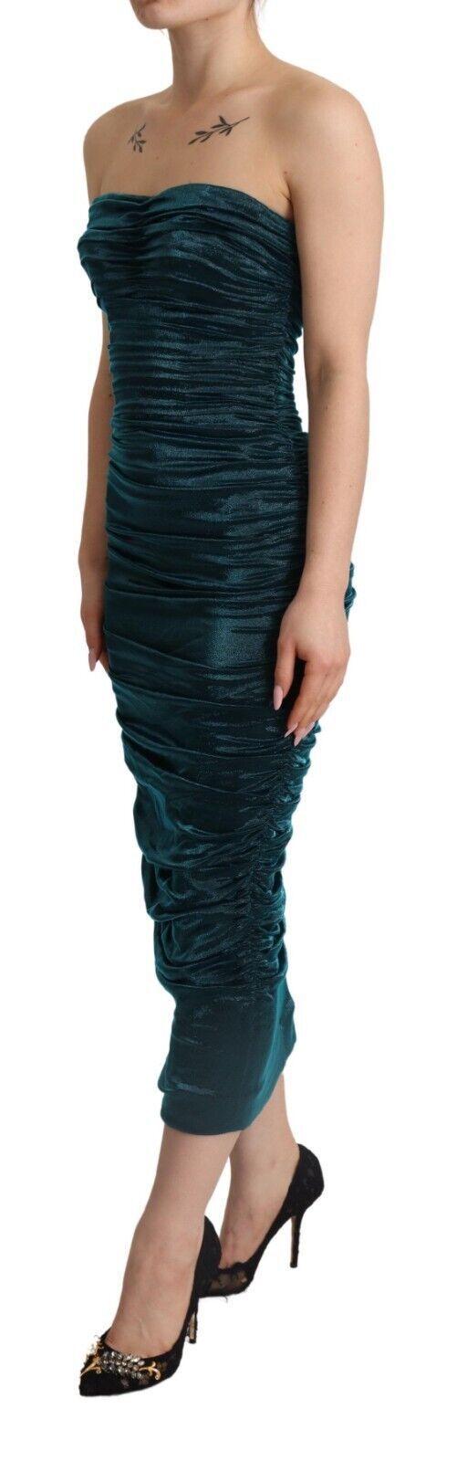 Dolce & Gabbana Türkisfarbenes, drapiertes Midikleid mit Bustier-Oberteil