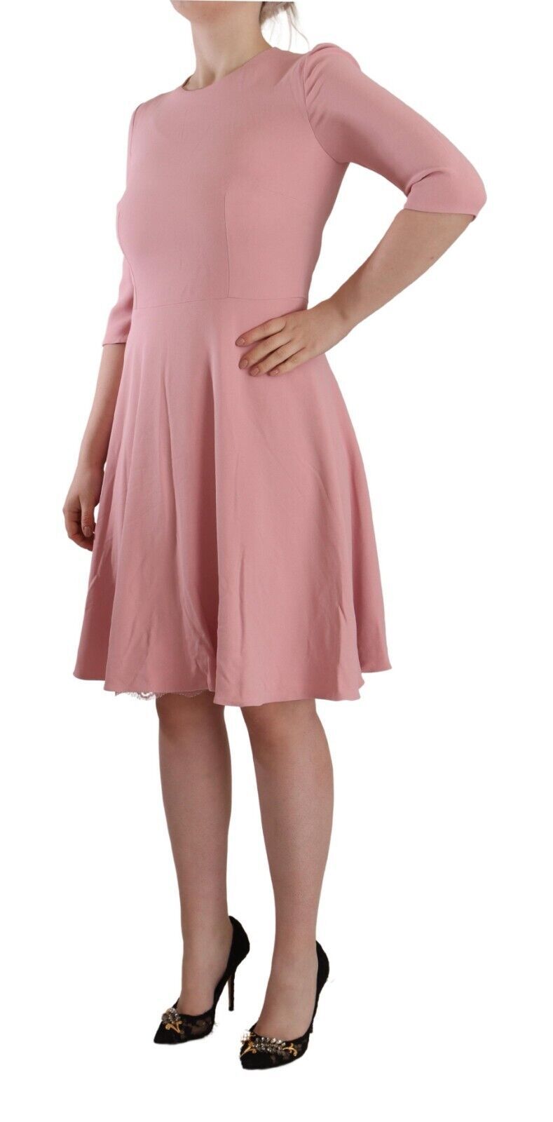 Dolce & Gabbana – A-Linien-Kleid aus Viskosemischung mit 3/4-Ärmeln, Rosa