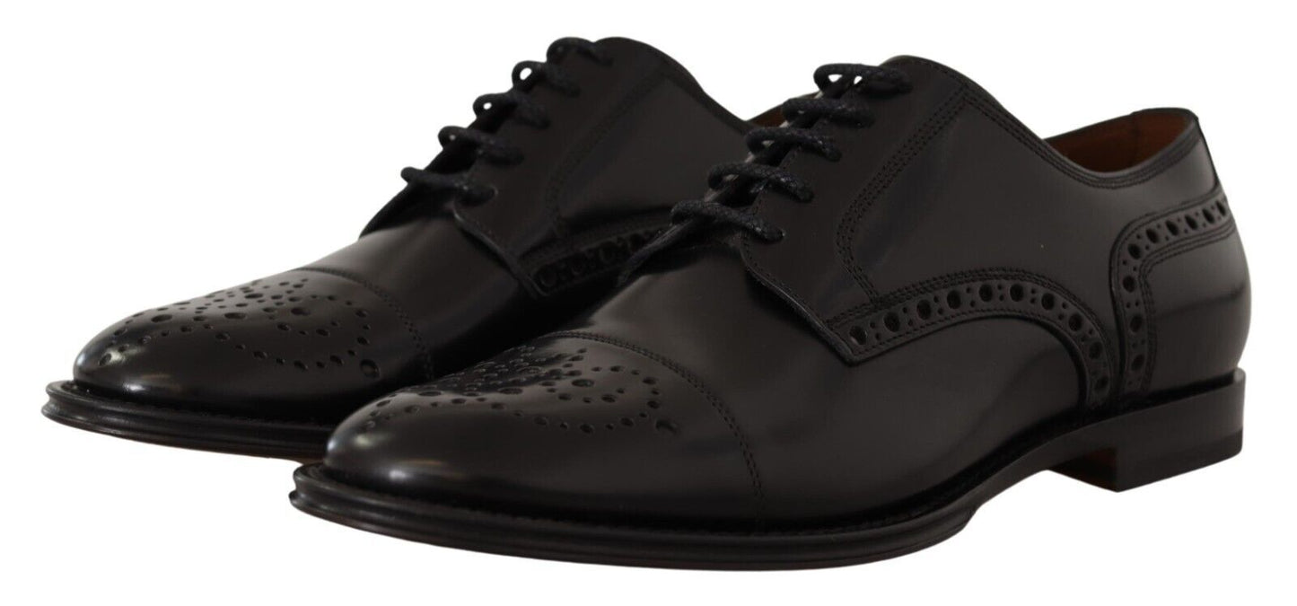 Dolce & Gabbana – Formelle Derby-Schuhe aus schwarzem Leder mit Flügelkappe für Herren