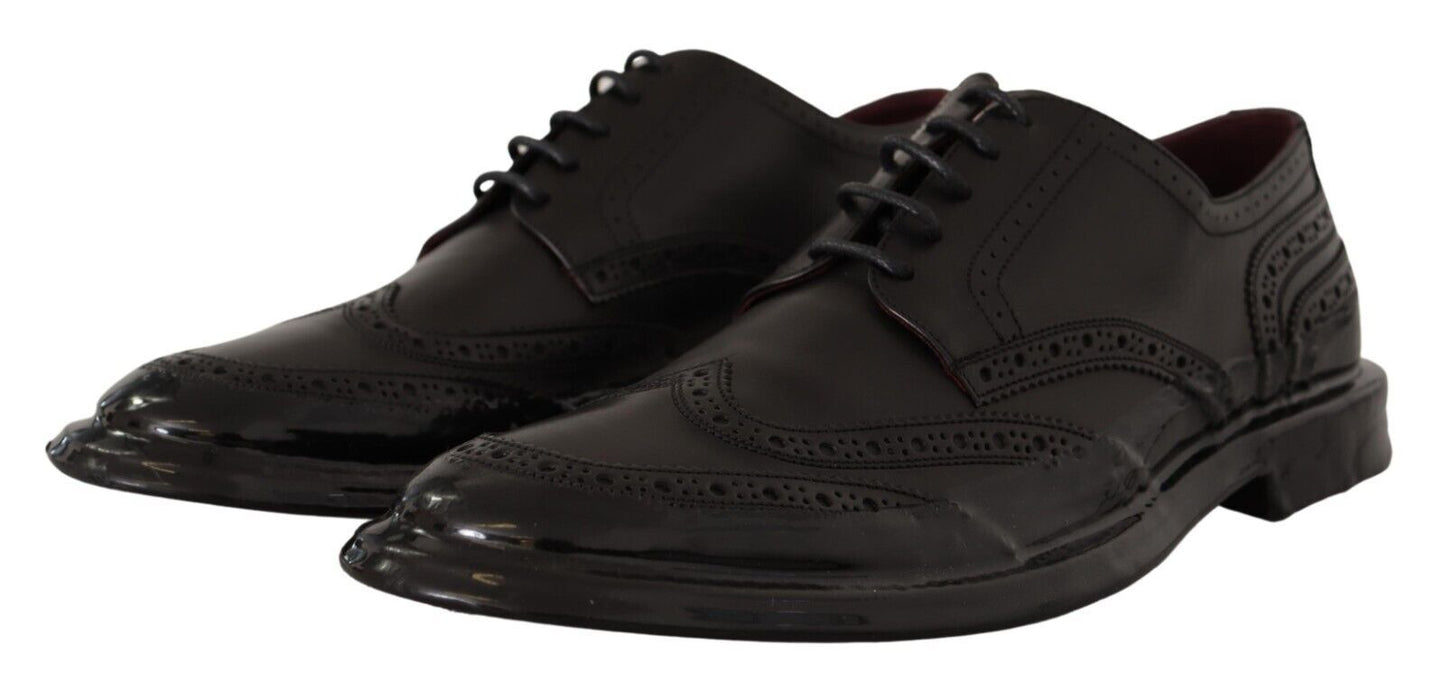 Dolce & Gabbana – Formelle Oxford-Derby-Schuhe aus schwarzem Leder mit Flügelkappe