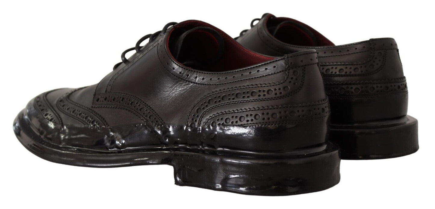 Dolce & Gabbana – Formelle Oxford-Derby-Schuhe aus schwarzem Leder mit Flügelkappe
