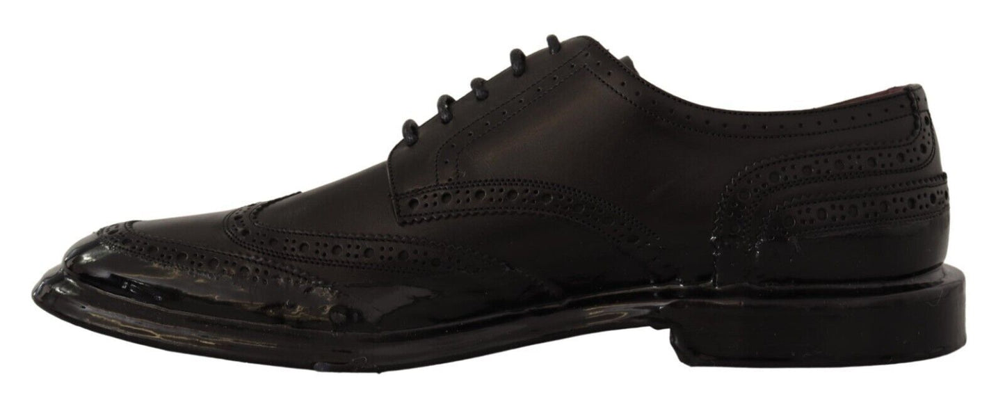 Dolce & Gabbana – Formelle Oxford-Derby-Schuhe aus schwarzem Leder mit Flügelkappe
