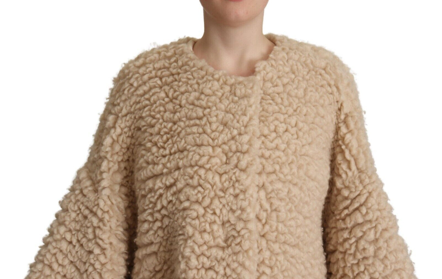 Dolce & Gabbana Beige Kunstpelzmantel aus Kaschmirwolle
