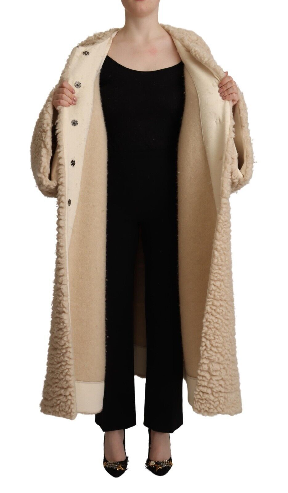 Dolce & Gabbana Beige Kunstpelzmantel aus Kaschmirwolle