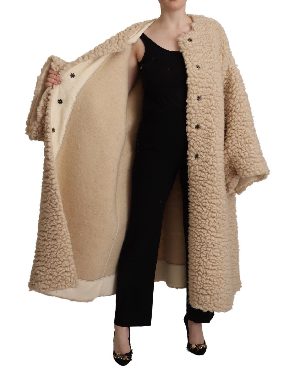 Dolce & Gabbana Beige Kunstpelzmantel aus Kaschmirwolle