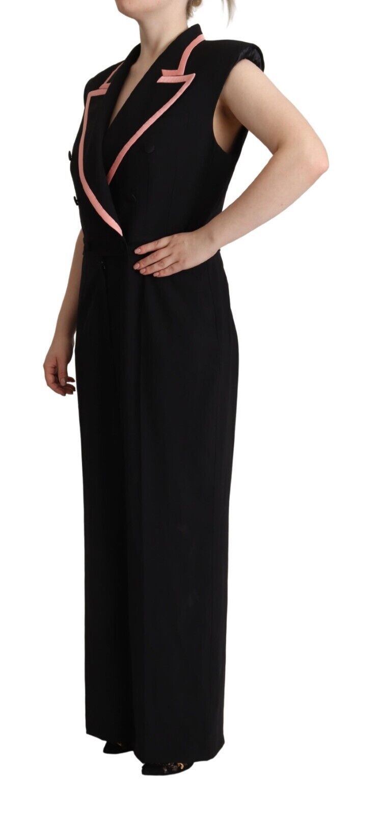 Dolce & Gabbana Schwarzes ärmelloses Jumpsuit-Kleid aus Wollmischung