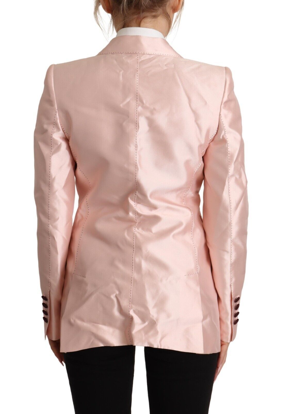 Dolce & Gabbana – Blazer-Manteljacke aus rosa Satin mit langen Ärmeln