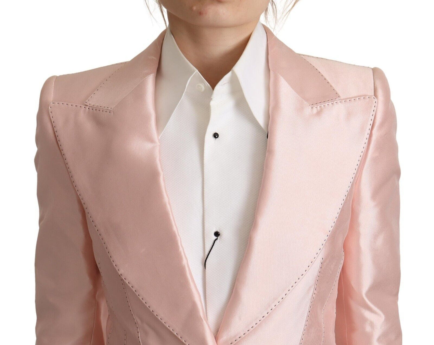 Dolce & Gabbana – Blazer-Manteljacke aus rosa Satin mit langen Ärmeln