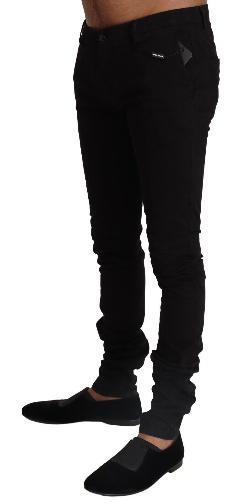 Dolce & Gabbana – Enge Hose aus schwarzem Baumwollstretch in Slim Fit