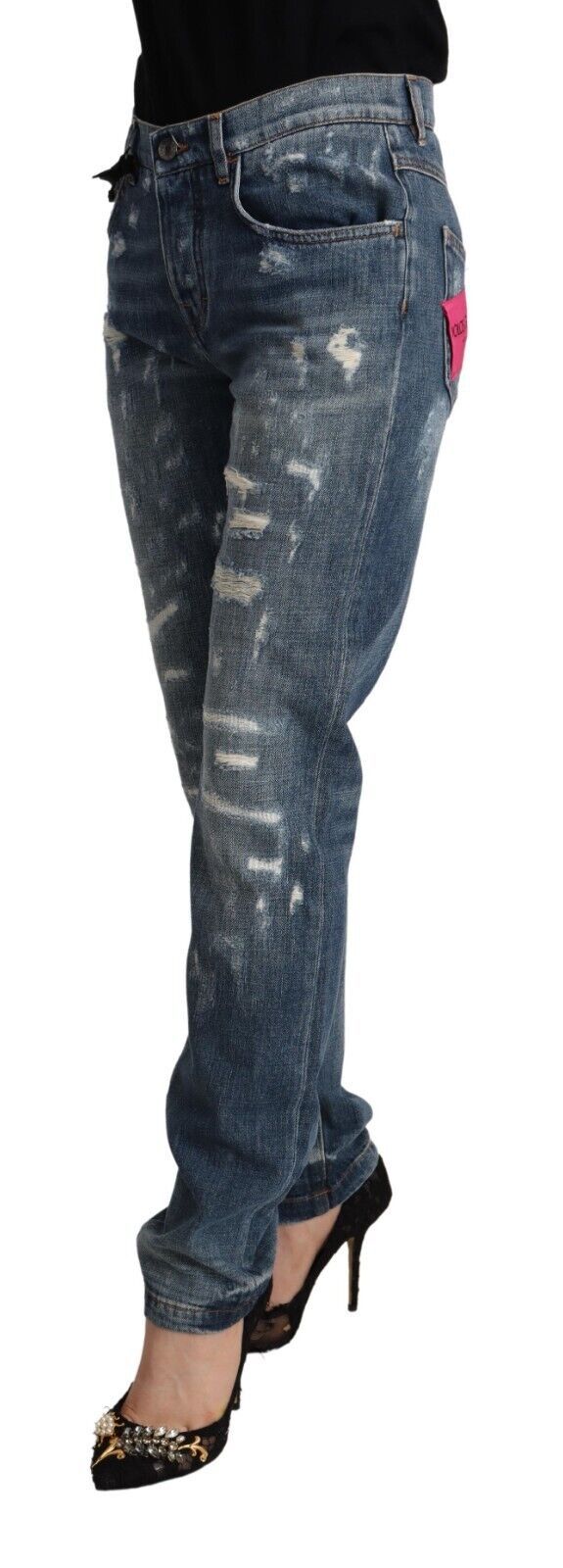 Dolce & Gabbana – Boyfriend-Skinny-Jeans im Used-Look in Blau