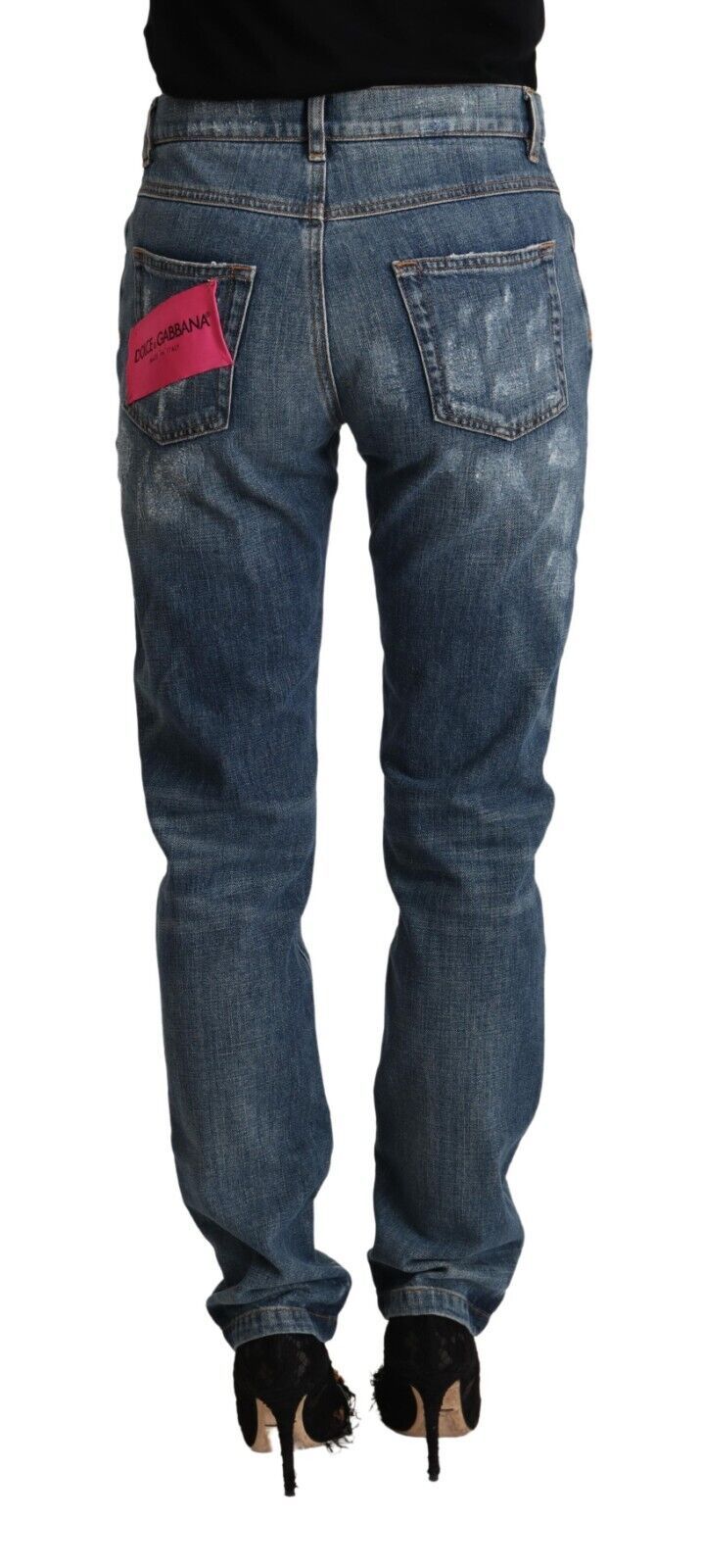 Dolce & Gabbana – Boyfriend-Skinny-Jeans im Used-Look in Blau