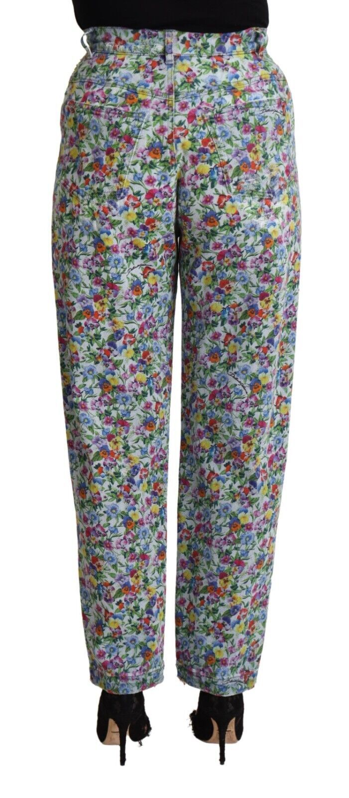 Dolce & Gabbana – Blaue, schmal zulaufende Jeans aus Denim mit Blumenmuster und hoher Taille
