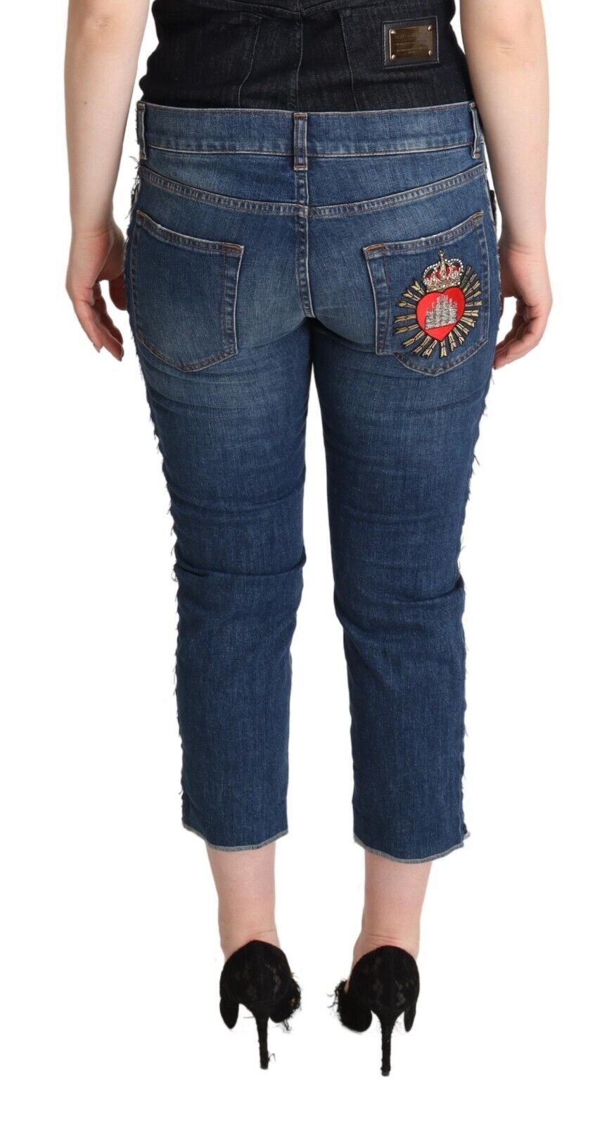 Dolce & Gabbana – Blau verwaschene, verkürzte Jeans mit Logo und mittlerer Taille