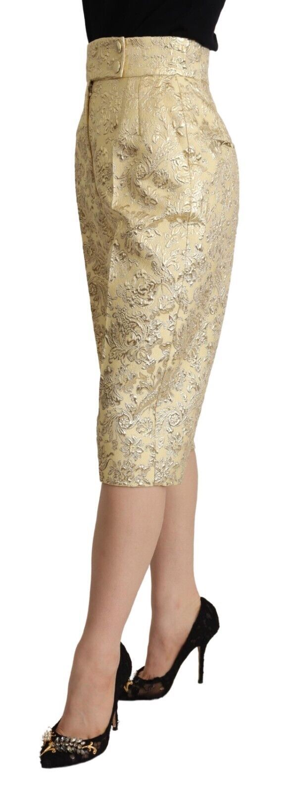 Dolce & Gabbana Beigefarbene, hoch taillierte Brokathose mit Blumenmuster