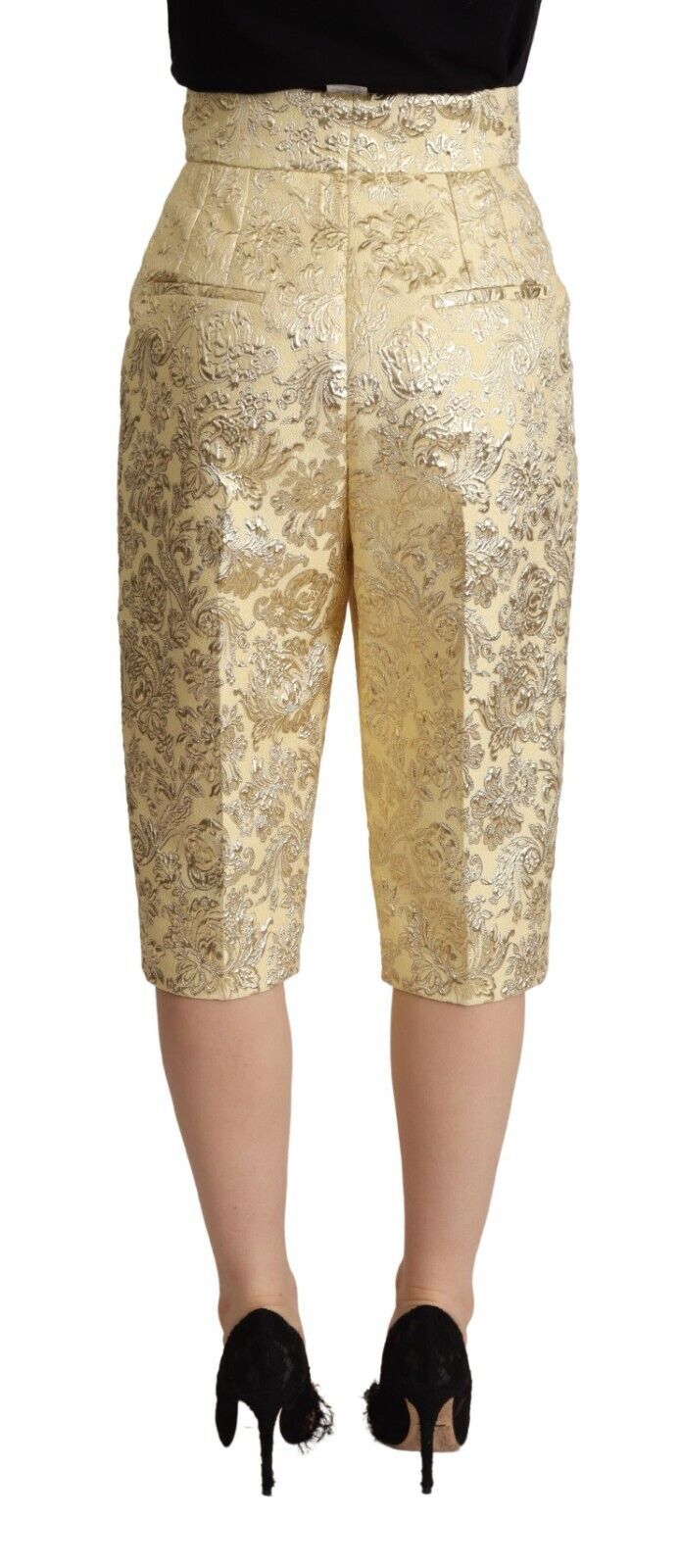 Dolce & Gabbana Beigefarbene, hoch taillierte Brokathose mit Blumenmuster