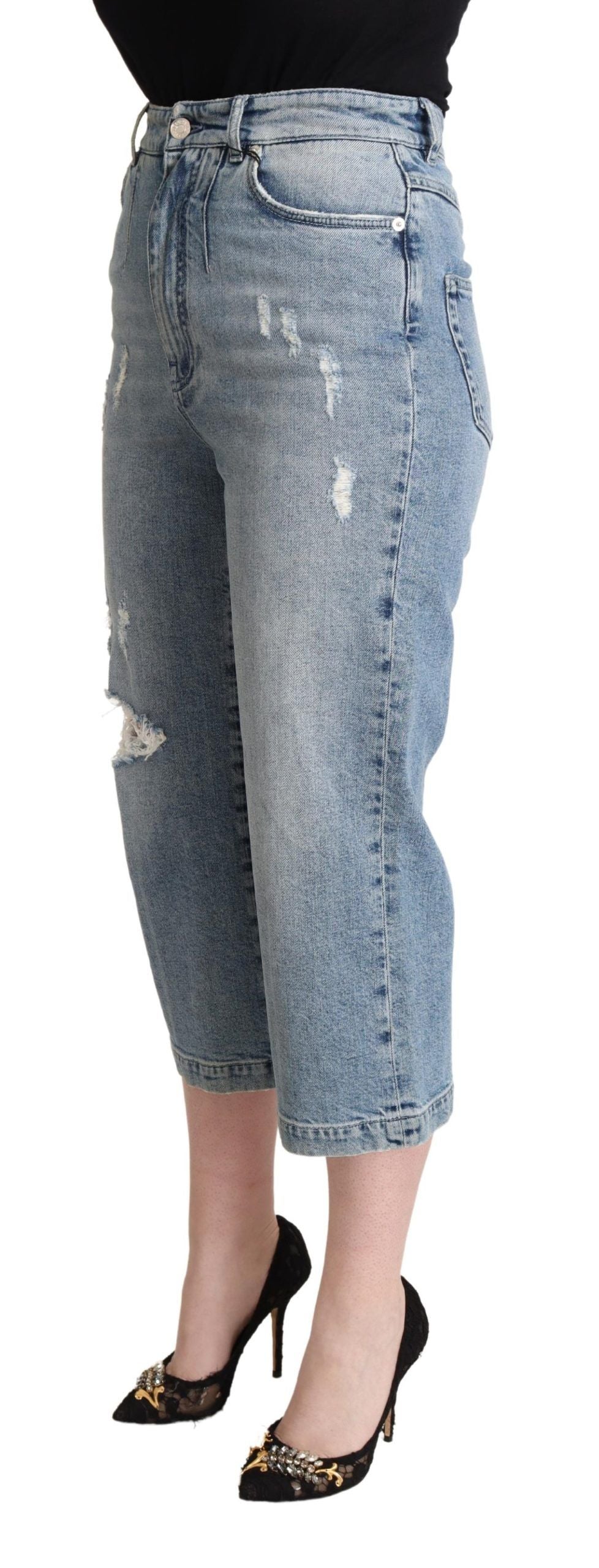 Dolce & Gabbana – Capri-Crop-Jeans aus zerfetztem Baumwolldenim in Blau