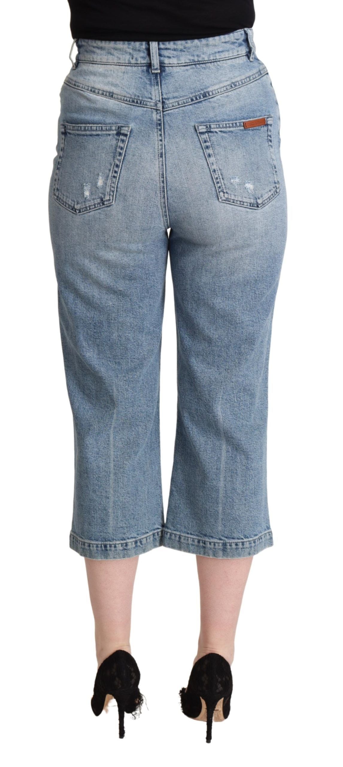 Dolce & Gabbana – Capri-Crop-Jeans aus zerfetztem Baumwolldenim in Blau